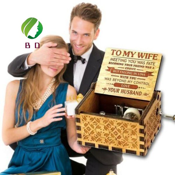 Tiktok ins To My Wife Engraved Wood Music Box Anniversary Valentines' Gifts tiktok