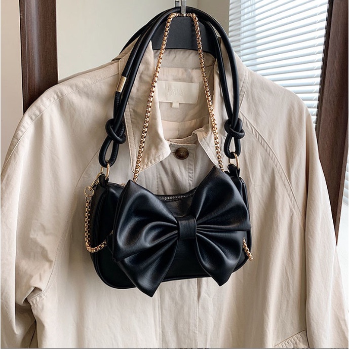 Túi xách nữ đeo vai đính nơ da trơn cao cấp BAG U NO25