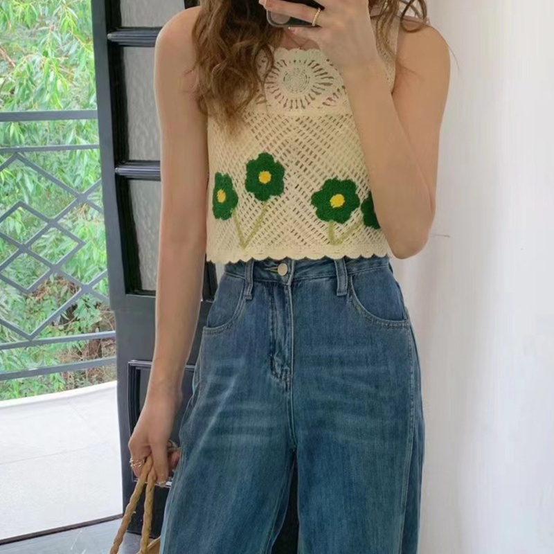 Áo Dệt Kim Không Tay Dáng Ôm Thêu Hoa Phong Cách Boho Thời Trang Cho Nữ