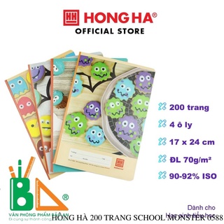 Vở 4 ô ly Hồng Hà 200 trang School Monster 0588 Bề mặt giấy láng mịn, viết êm tay, tạo nét chữ đẹp