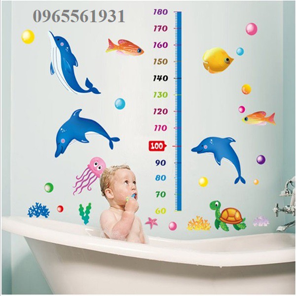 Decal dán tường, tranh chi tiết bóc dán sẵn keo đo chiều cao cá heo XL8368