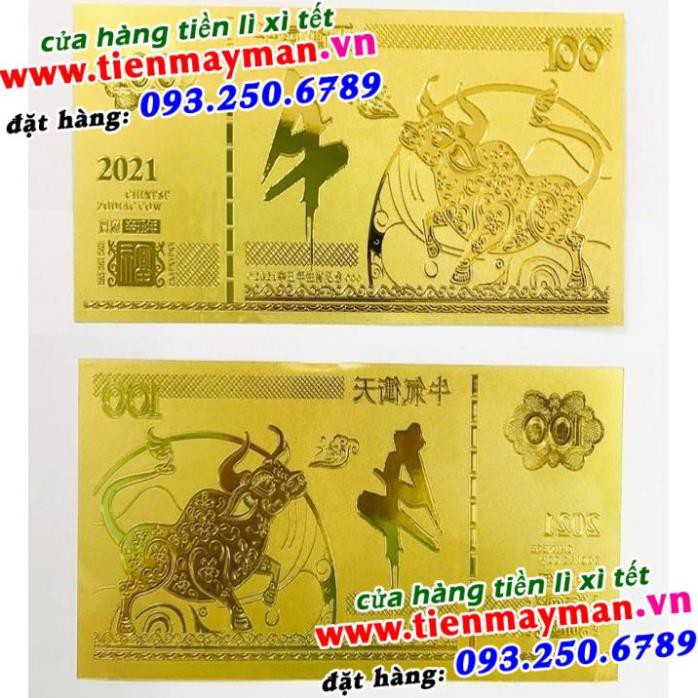 Tờ Tiền 100 Hình Con Trâu Mạ Vàng Plastic Macao May Mắn Tài Lộc