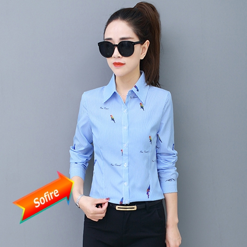 Áo sơ mi nữ tay dài họa tiết sọc dọc thời trang phong cách