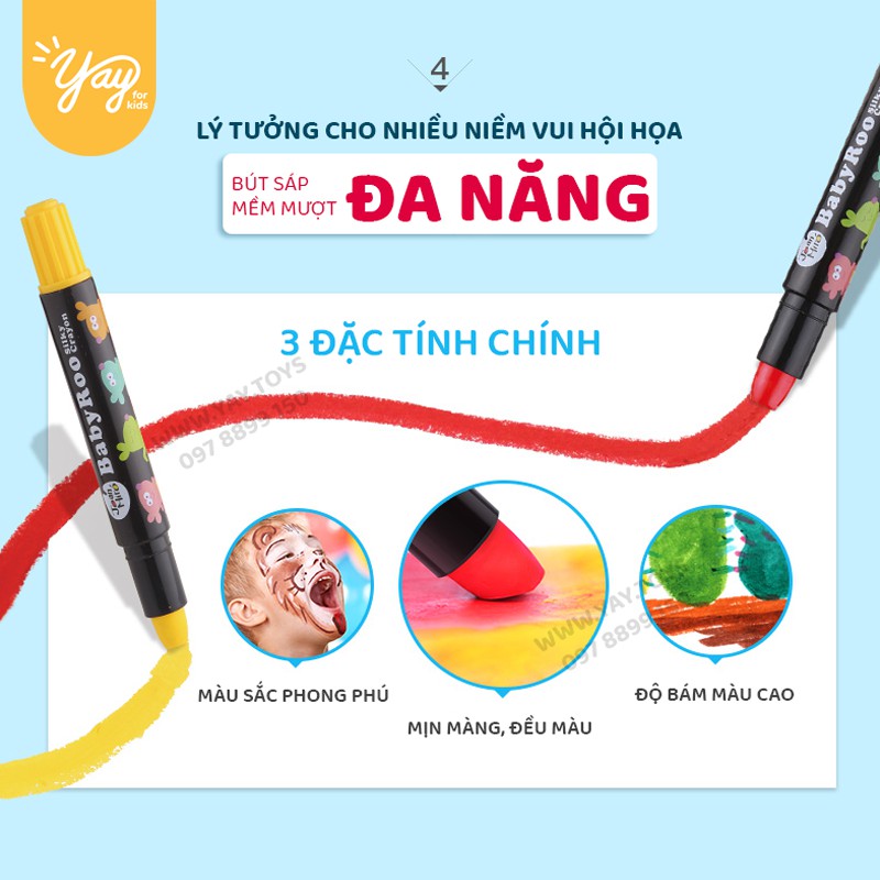 [DỄ RỬA] Bút Sáp Màu Lụa Silky Crayon Joan Miro Baby Roo &amp; Mideer Cho Bé 3+