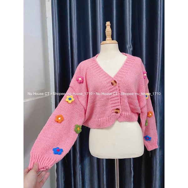 Áo khoác cardigan len thêu hoa nổi nữ kèm clip và ảnh thật chính chủ Nu House