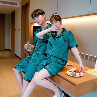 Bộ đồ ngủ tay ngắn vải lụa satin thời trang có cỡ lớn cho nam/ nữ
