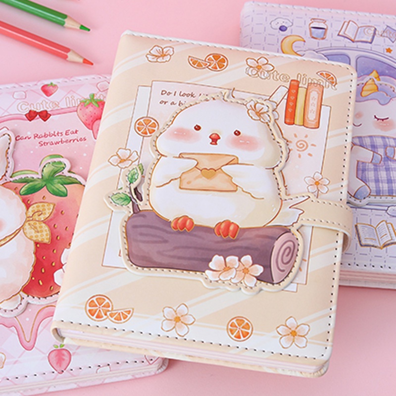 Bộ 112 tờ giấy A6 da PU mềm chống thấm nước có khóa nam châm họa tiết hoạt hình đáng yêu