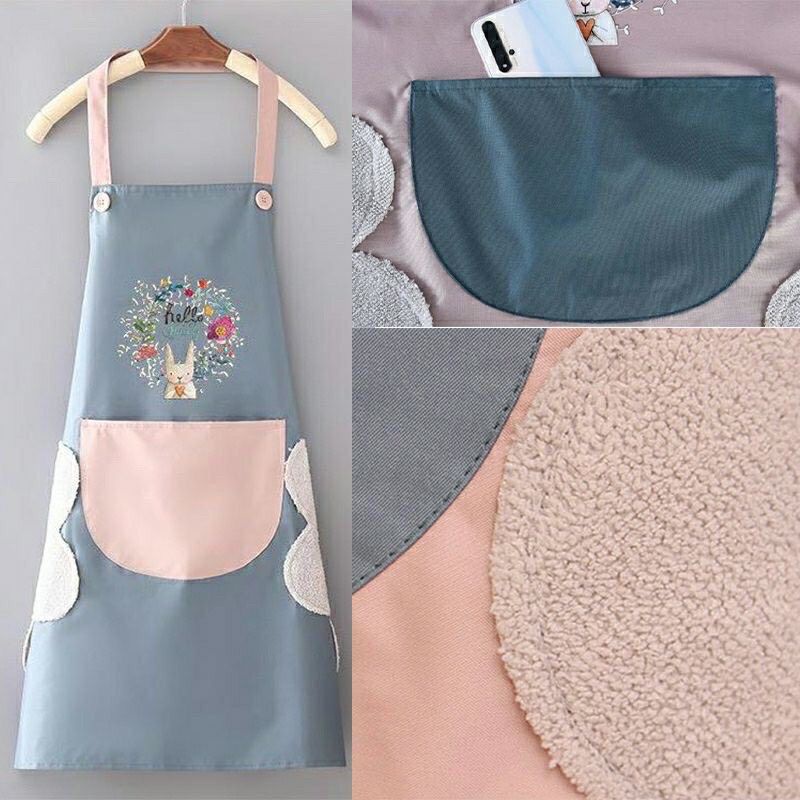 Tạp Dề chống nước chống  Dầu  Mỡ in hình thỏ Hoạt Hình Dễ Thương