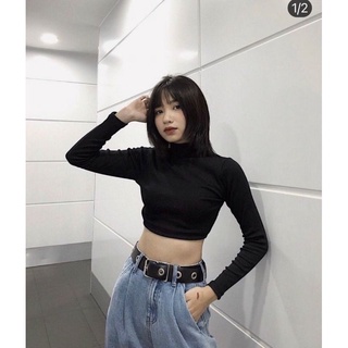 Pass áo croptop len tăm đen