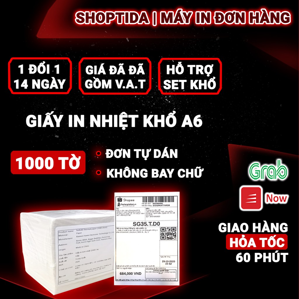 Giấy in nhiệt Shoptida A6 - 1000 Tờ dùng in đơn hàng, tem, mã vạch, phiếu gửi hàng, decal, dán, dùng cho máy in nhiệt