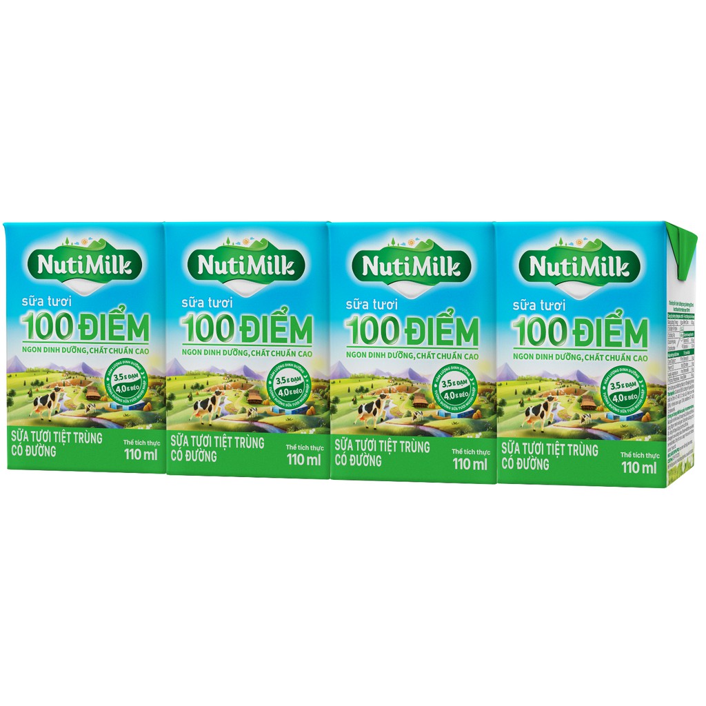 [BÉ KHỎE BÉ ĐẸP] 1 Thùng/48 Hộp NUTIMILK Sữa Tươi Tiệt Trùng 100 Điểm 110mL Không đường/ ít đường/ Có đường/ Đường Đen