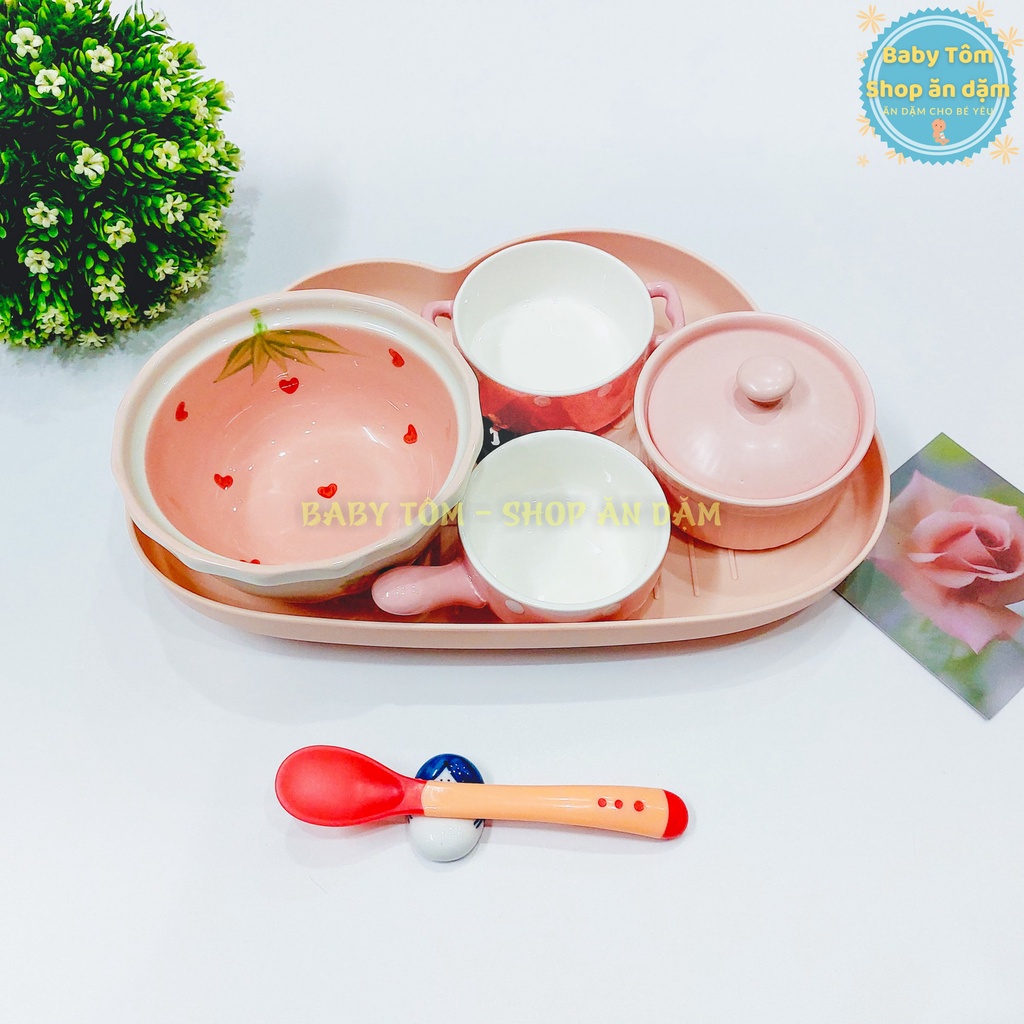Bộ bát ăn dặm gốm sứ hình CỦ QUẢ cho bé yêu, NPP Baby Tôm, chén sứ củ quả ăn dặm, an toàn, đáng yêu