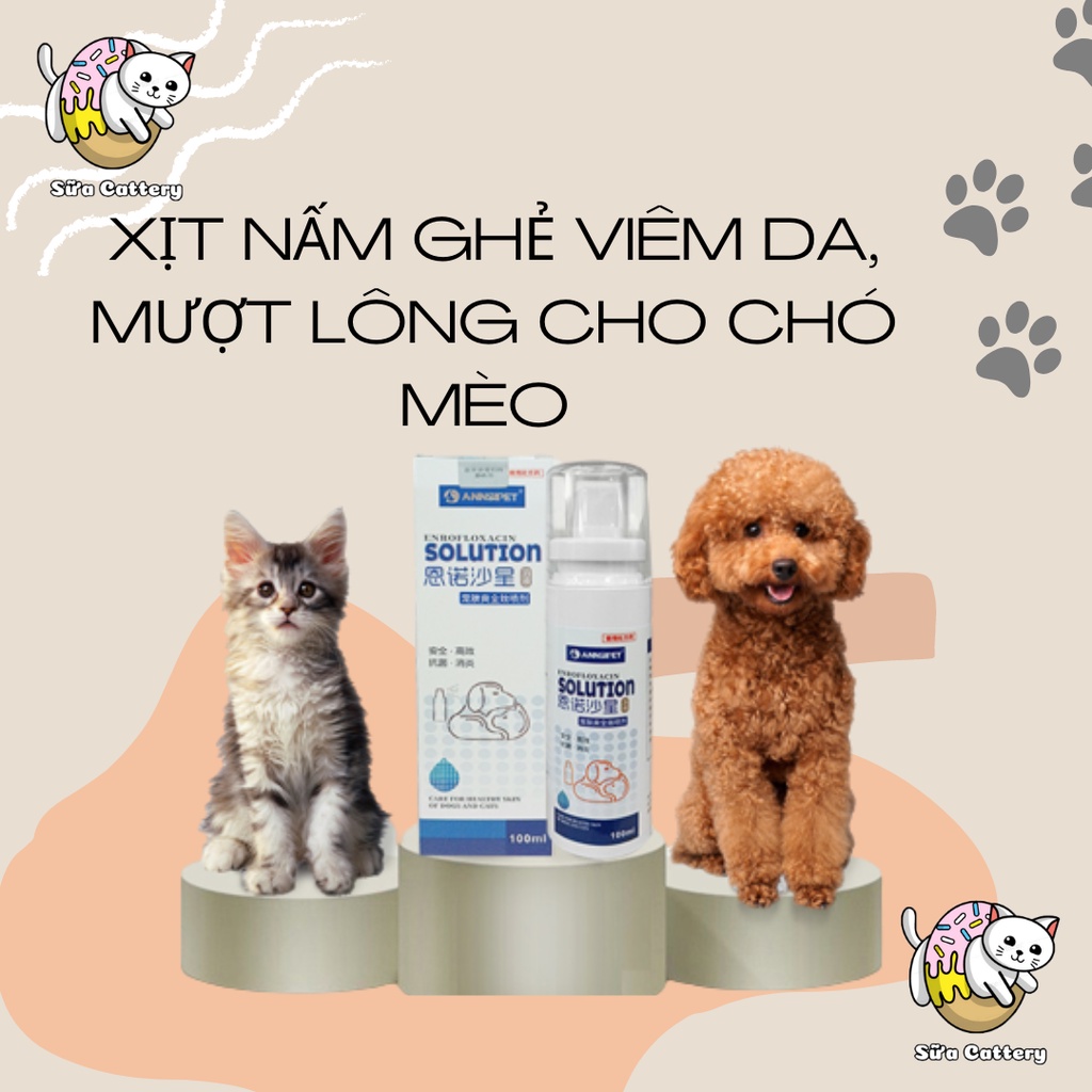 Xịt nấm ghẻ viêm da, mượt lông cho chó mèo