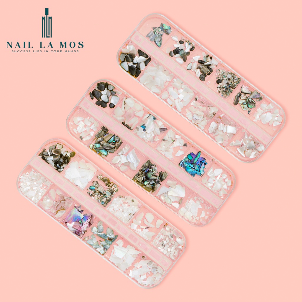 Set 12 loại đá xà cừ sỏi - xà cừ trang trí móng tay đắp gel ẩn theo phong cách Hàn Nhật