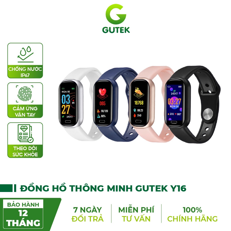 Đồng hồ thông minh Vòng đeo tay sức khỏe đo nhịp tim bước chân thông báo cuộc gọi tin nhắn – Gutek Y16