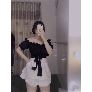 Áo kiểu đắp chéo đan dây bụng