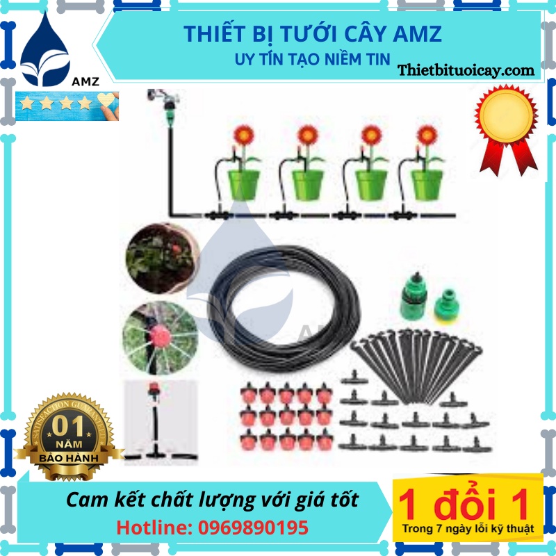 Bộ 20 đầu nhỏ giọt 8 tia tưới cây tự động cao cấp