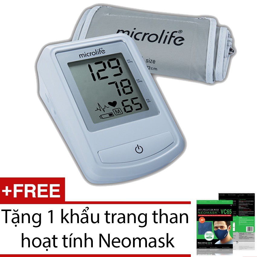 Máy đo huyết áp Microlife BP 3NZ1-1P + Tặng 1 khẩu trang than hoạttính Neomask