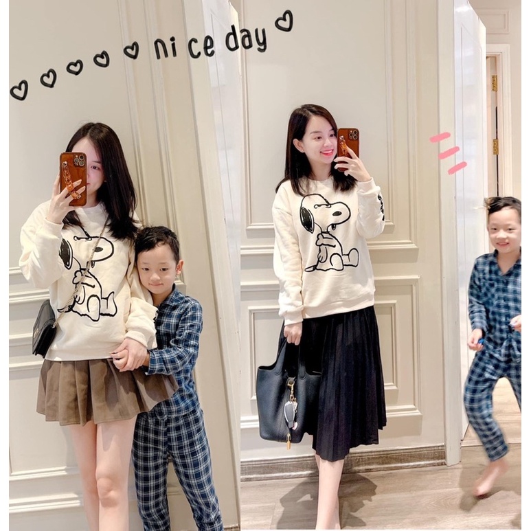 ANU599 - ÁO NỈ NỮ MÀU BE BO GẤU CÚN SNOOPY