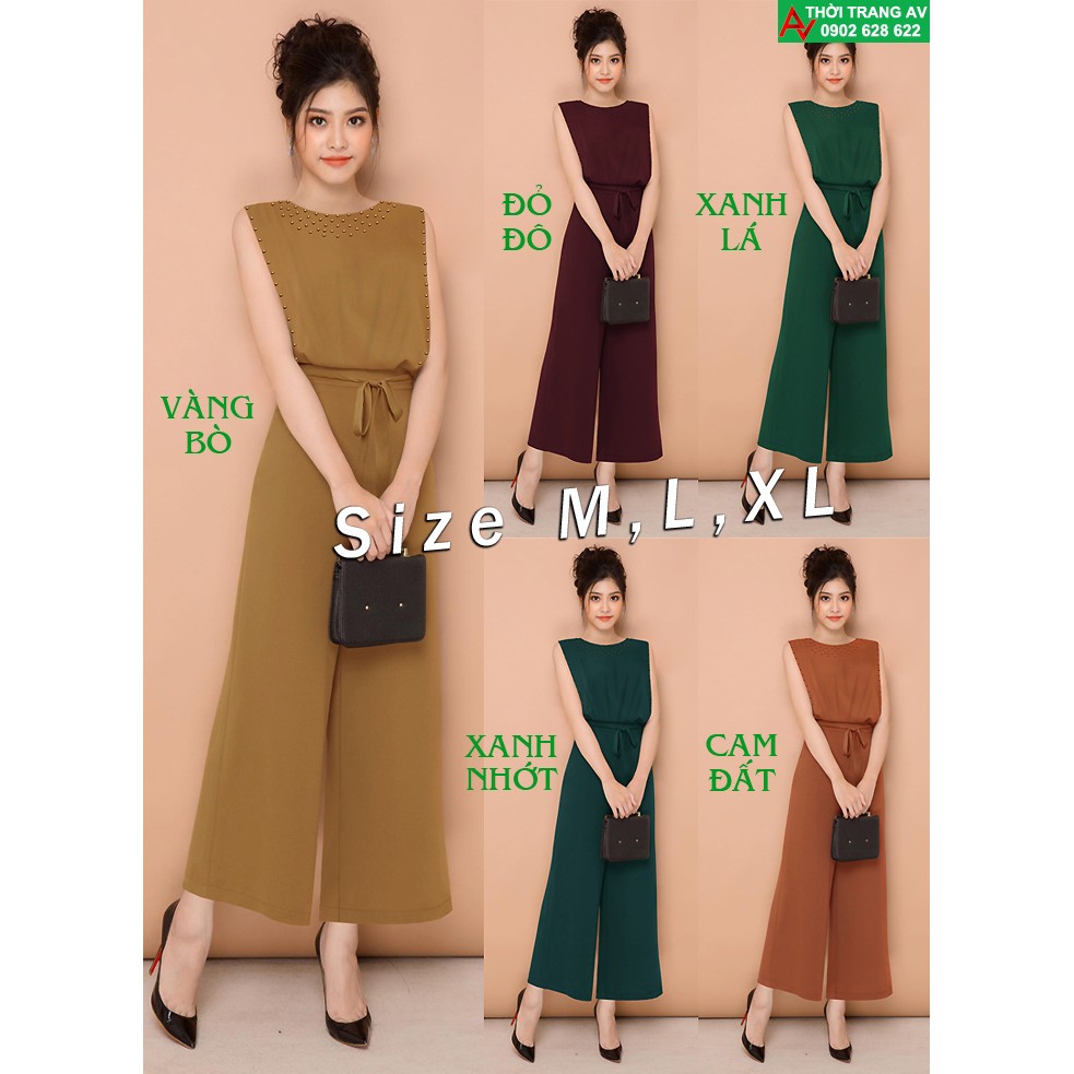 Jumpsuit - Đồ bay dài ống suông rộng thắt nơ đính hột đầy sang trọng - AV6231