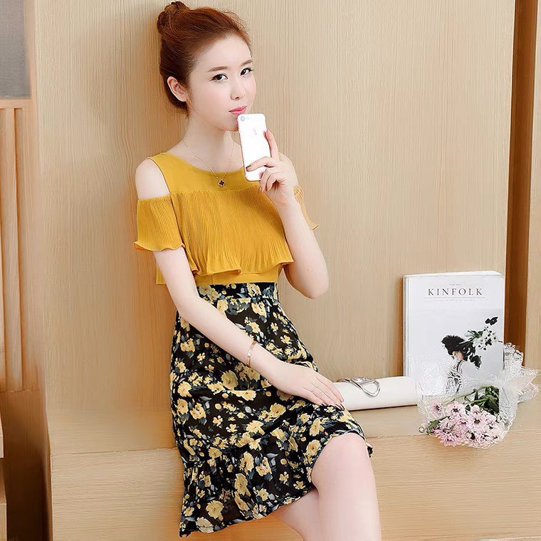 Váy hoa đuôi cá hở vai