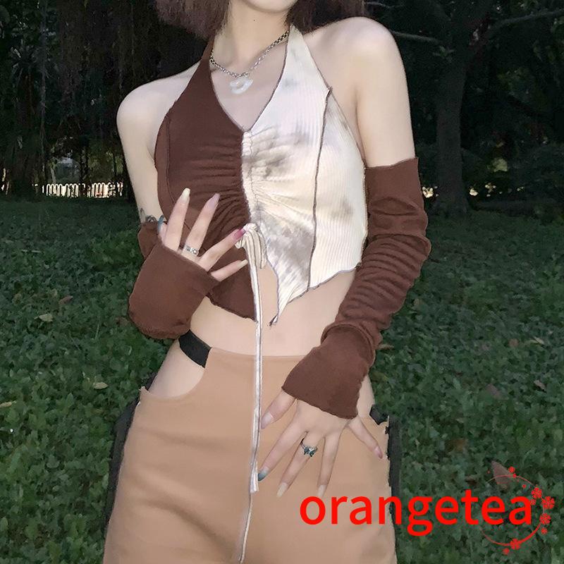 Women's Sleeveless Front Drawstring Color Block Camisoles