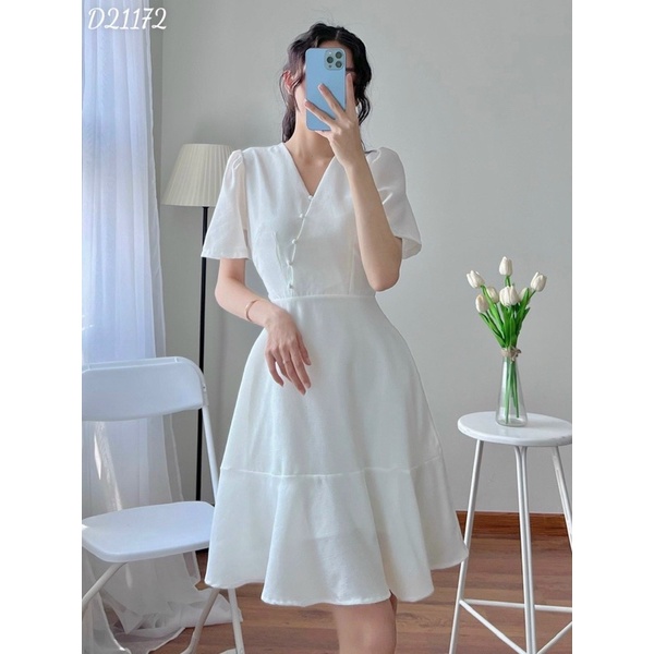 Đầm cổ tim nút Lucky BT091