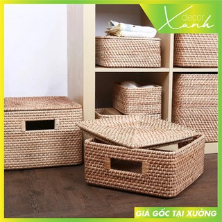 Giỏ mây tre đan vuông đựng quần áo đồ dùng gia đình sách vở