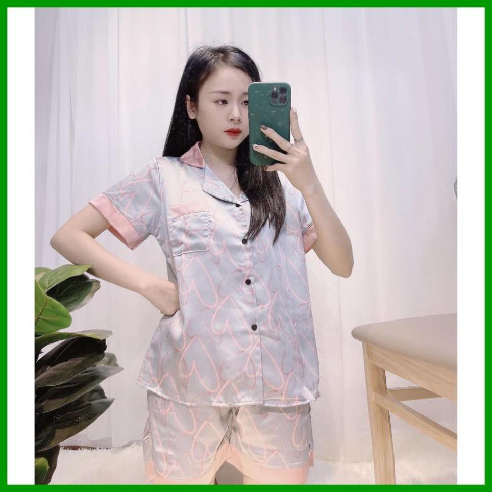 [FreeShip] Bộ Đồ Pijama- Bộ Đùi Lụa Satin Hình 3D Trái Tim Siêu Đẹp (Kèm video Sản phẩm)