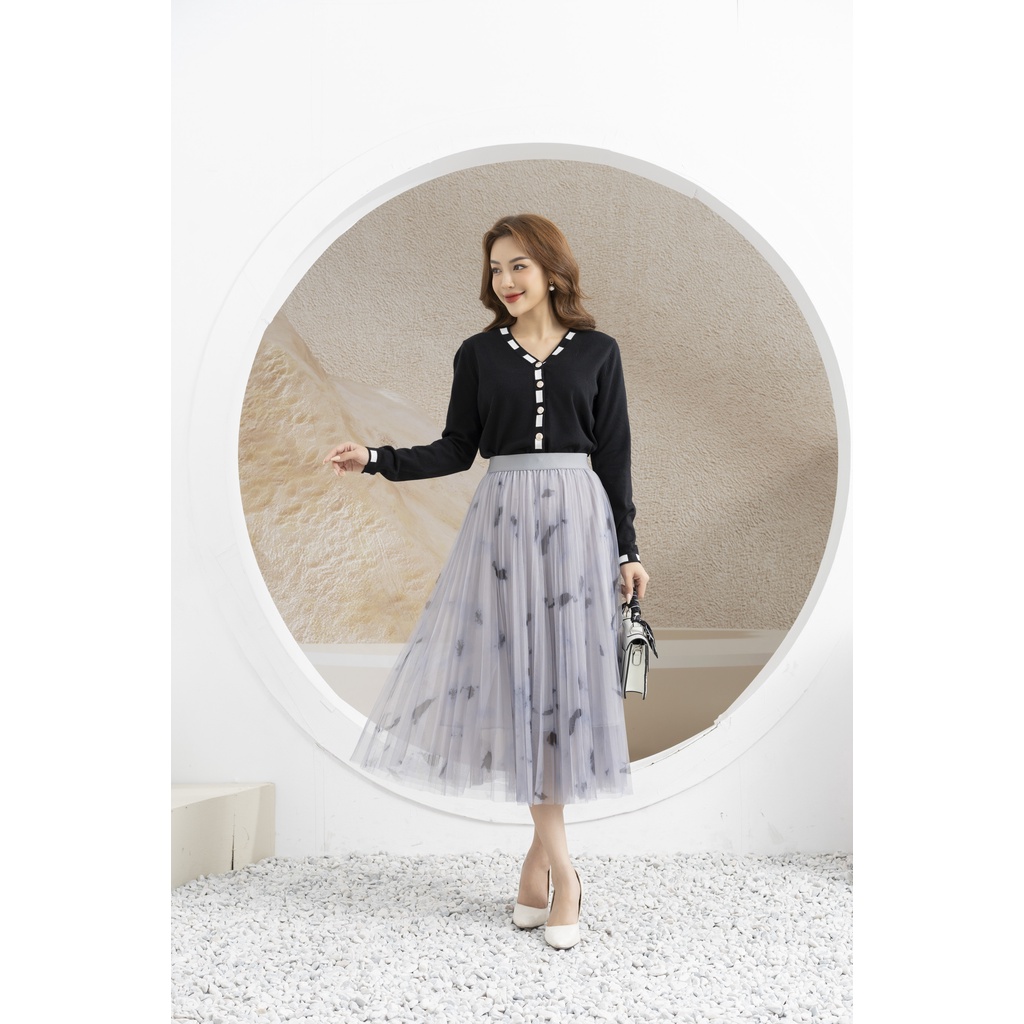 Áo len nữ croptop cổ tim Fiona, Áo khoác cardigan dài tay xuất xịn F852753