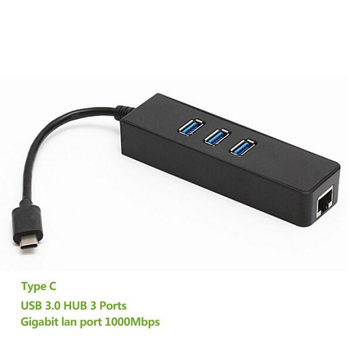 USB Type C sang LAN kèm 3 cổng USB 3.0 Hub