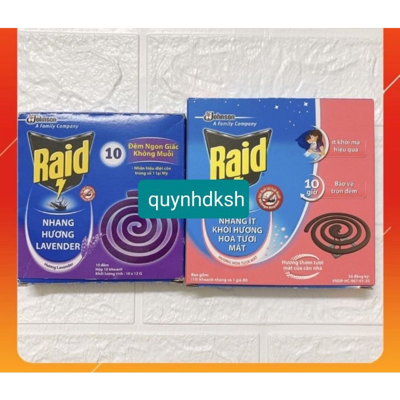 Nhang trừ muỗi raid ít khói và raid hương lavender