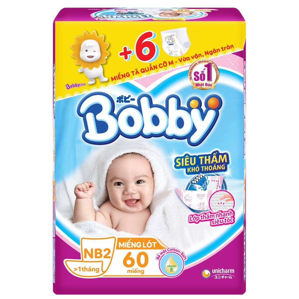 [Mã MKBCNEW16 giảm 8% đơn 400K] [KHUYẾN MÃI] Miếng lót Bobby Newborn 2 (60 miếng)