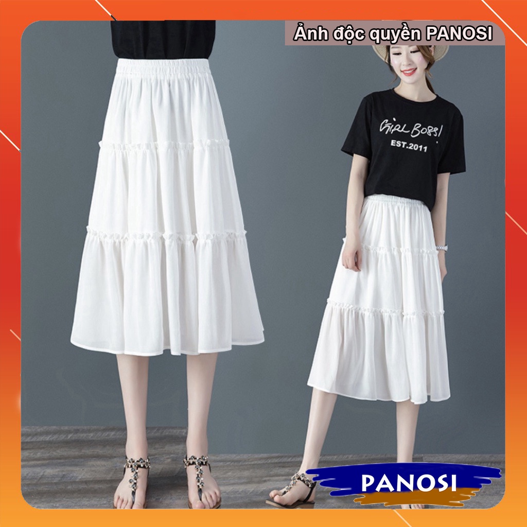 Chân váy dài 3 tầng nhún cao cấp chất đẹp quảng châu - CV444