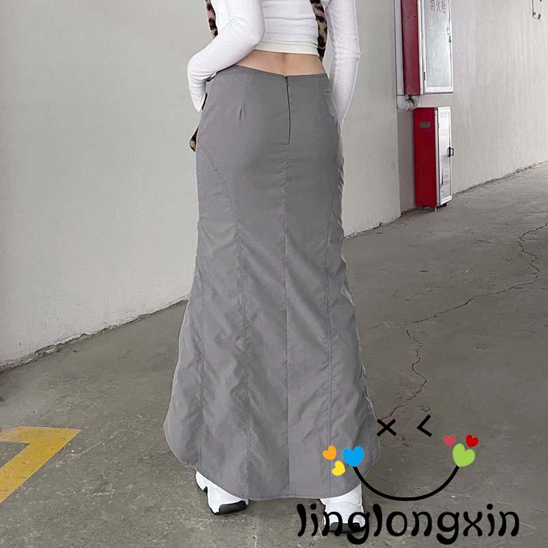 Chân Váy Xòe Dài Phong Cách Harajuku Vintage 90s Linglongxi2-Y2K