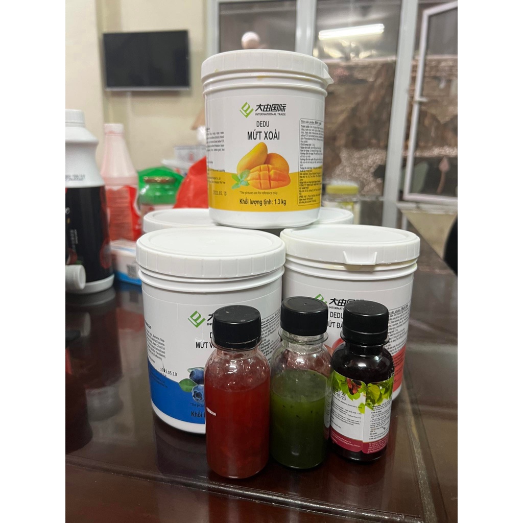 Mứt Sauce Hoa Quả DEDU chai 120ml vị Xoài/Dâu/Đào/Kiwi/Dứa/Cam/Việt quất - Nguyên liệu trà sữa