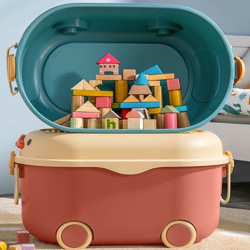 Thùng đựng đồ chơi cho bé Cute, Hộp đựng đồ chơi đa năng có bánh xe cho bé hình chú vịt, mặt bàn chơi lego tiện lợi