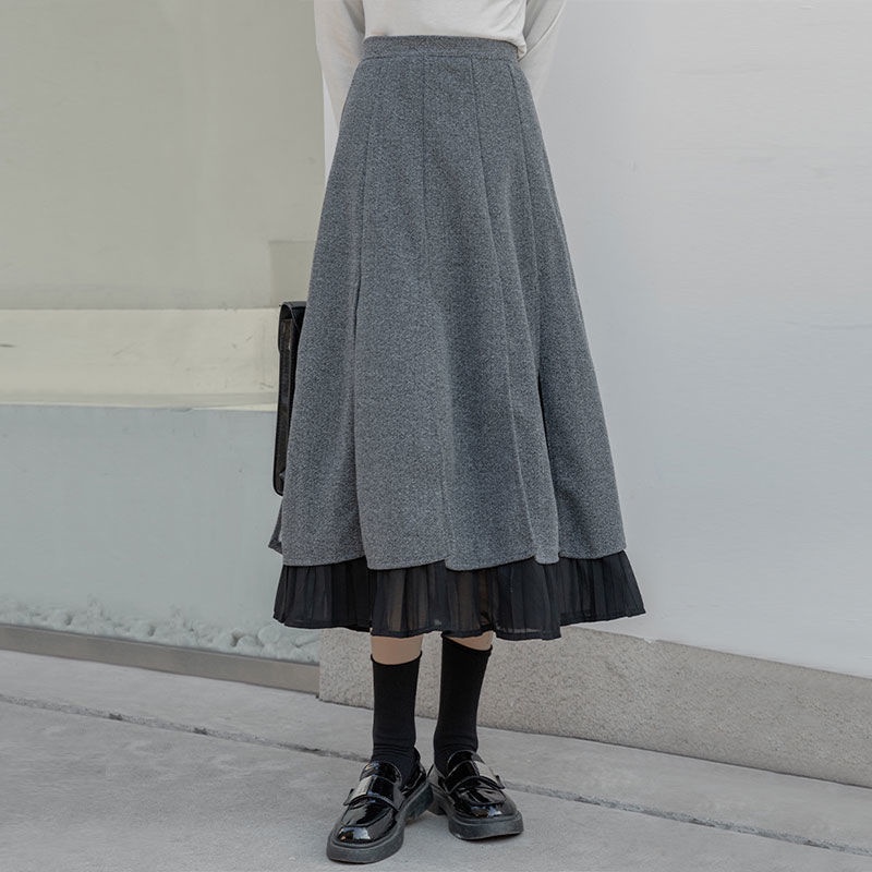 Chân Váy Len Dài Lưng Cao Màu Xám Thời Trang Trẻ Trung