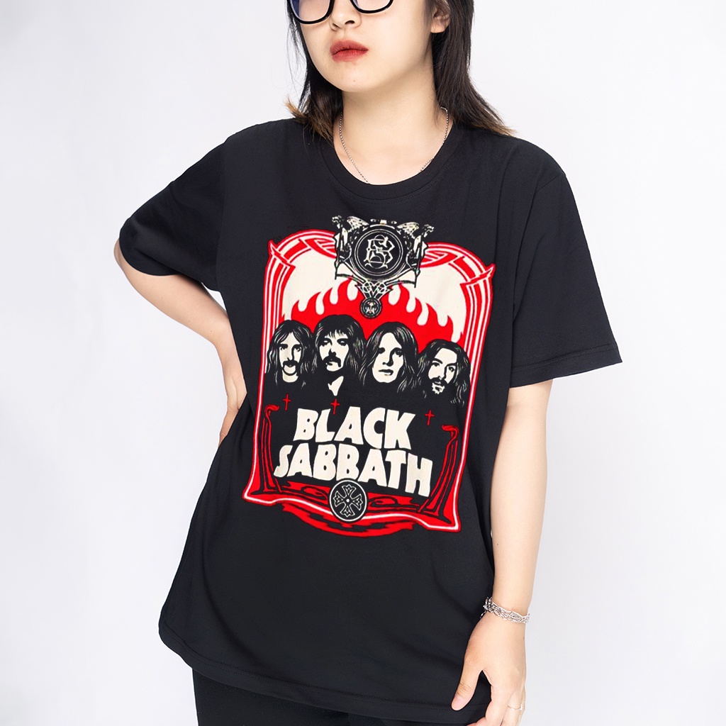 IEIE /Áo thun Wright Black Sabbath Official album Red Flames phong cách streetwear form rộng cổ tròn!