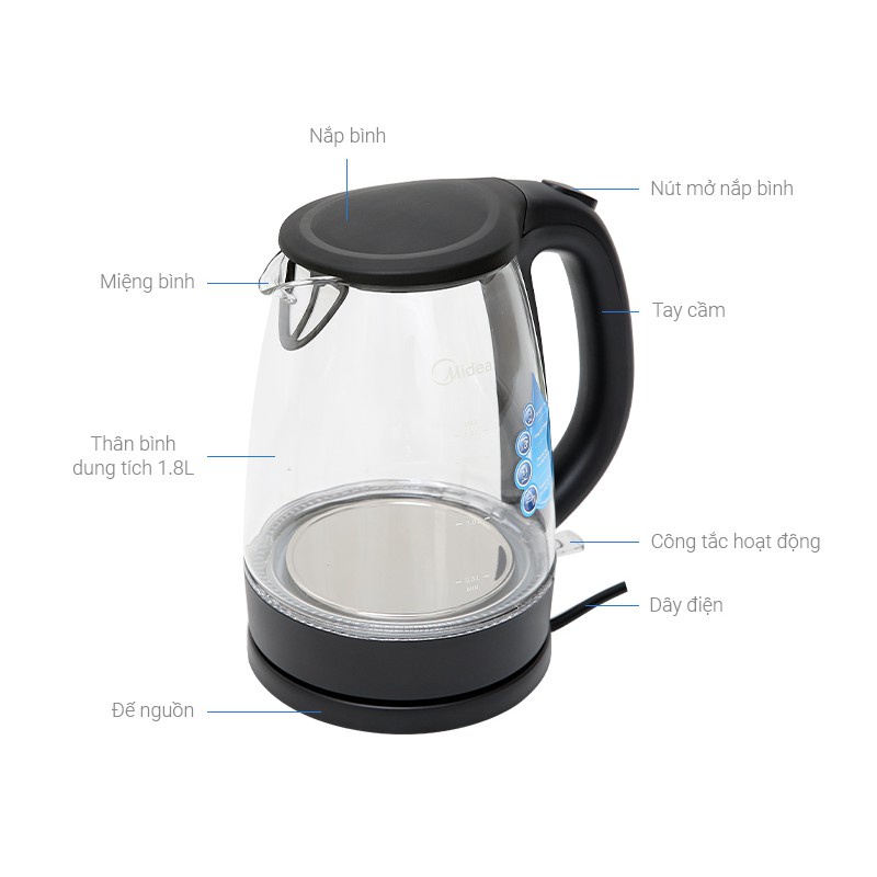 Ấm Siêu Tốc Thủy Tinh Cao Cấp-Bình Siêu Tốc Tự Ngắt Khi Sôi Có Đèn Led