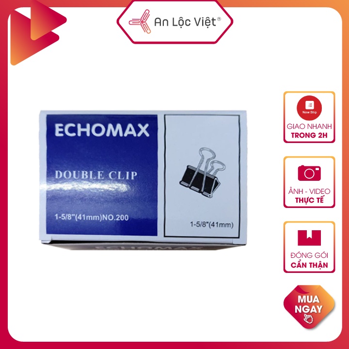 1 Hộp = 12 cái Kẹp Bướm - Kẹp Giấy Đen EchoMax 15mm - 19mm- 25mm - 32mm - 41mm - 51mm chất liệu inox không rỉ, cứng cáp.