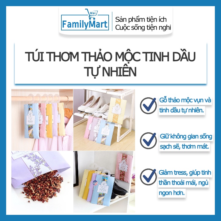 Gói thơm thảo mộc quần áo túi thơm tinh dầu tự nhiên treo tủ kệ giày túi thơm quần áo treo phòng ngủ FAMILY MART MINI