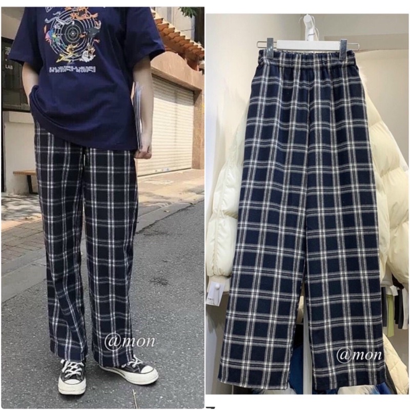 Quần baggy vải kẻ caro