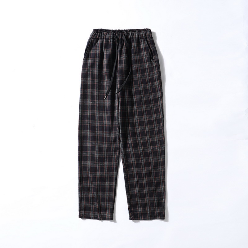 Plaid Casual Pants Men's Korean Style Loose Trend Straight Ins Cropped Trousers