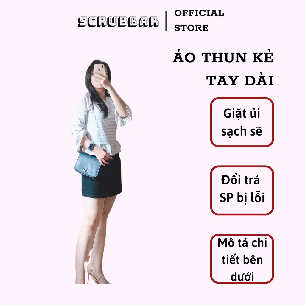 KHO - Áo thun trắng kẻ ngang dài tay cổ tròn trang phục cơ bản thanh lịch công sở dạo phố đáng yêu AK229