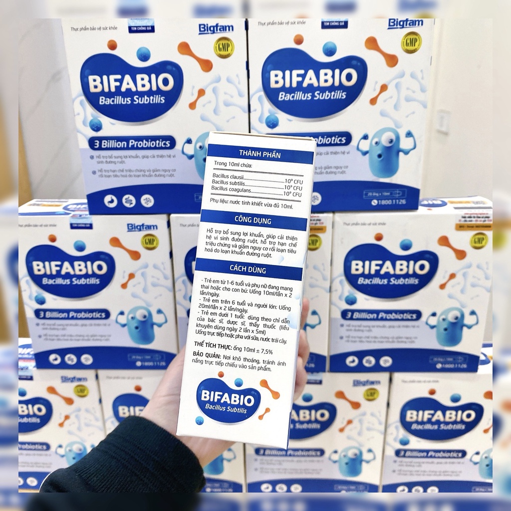 BIFABIO BIGFAM Men Vi Sinh Hỗ trợ Bổ Sung 3 Tỉ Lợi Khuẩn, Giúp Cải Thiện Hệ Vi Sinh Đường Ruột Hộp 20 Ống 10ml