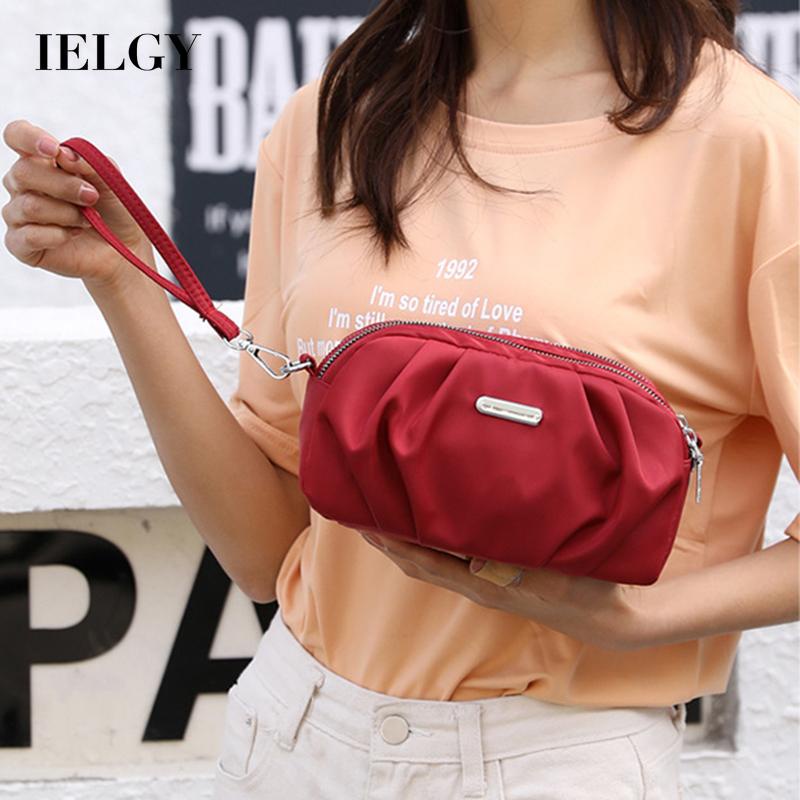 Túi đeo chéo IELGY dây kéo đôi nylon màu trơn phong cách Hàn