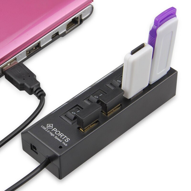 Bộ Hub Chia Cổng USB Chuẩn 2.0 Gồm 4 Port Model HB7 Có Công Tắc ON OFF Hỗ Trợ Win 10