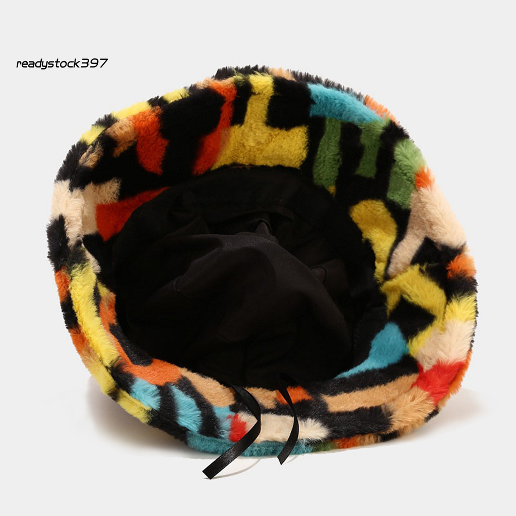 Re Multicolor Number Print Fishman Bucket Basin Hat Winter Outdoor Plush Warm Cap