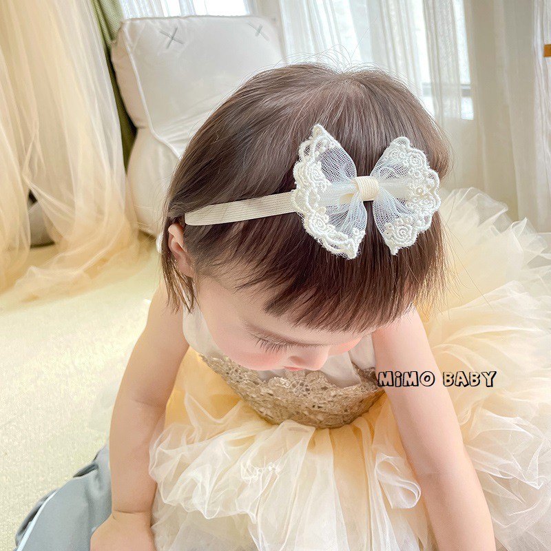 Băng đô nơ, hoa voan trắng tiểu thư Mimo Baby cho bé gái BD09